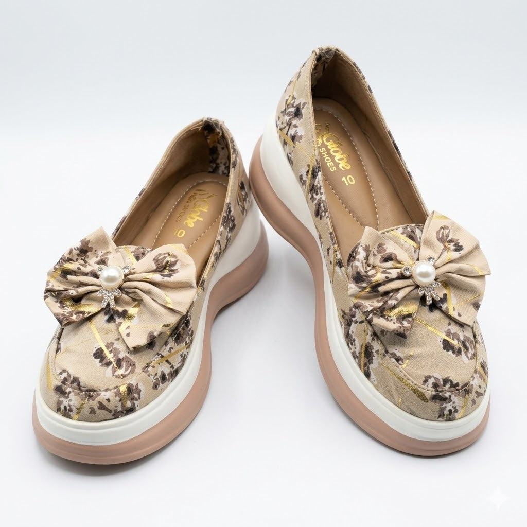 Beigh floral Women Slip on Loafers