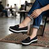 Slip-On Loafers for Women - Platform Shoes with Logo Detail