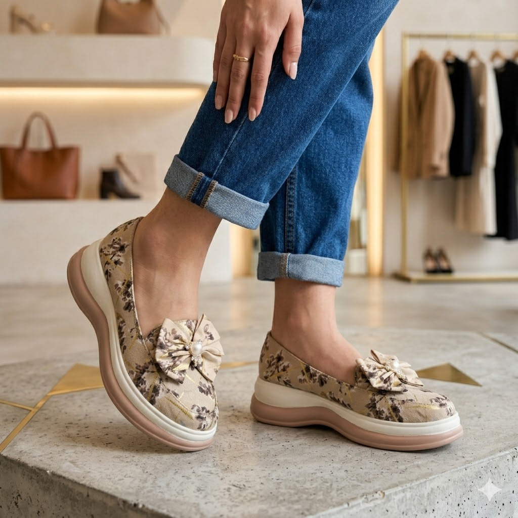 Beigh floral Women Slip on Loafers