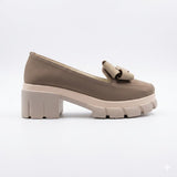 High Heeled Slip-On Shoes for Women - Chunky Platform Loafers with Heart-Shaped Bow Detail