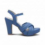 Blue high-heeled sandal on a white background