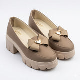 High Heeled Slip-On Shoes for Women - Chunky Platform Loafers with Heart-Shaped Bow Detail